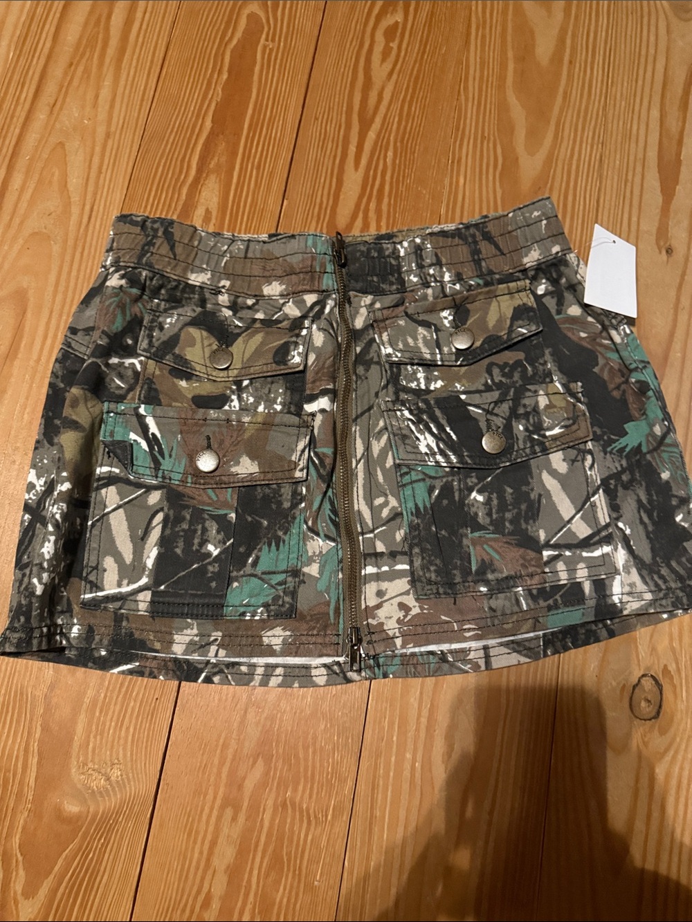 Camouflage Front-Pocket Mini Skirt - Green, Brown, Black